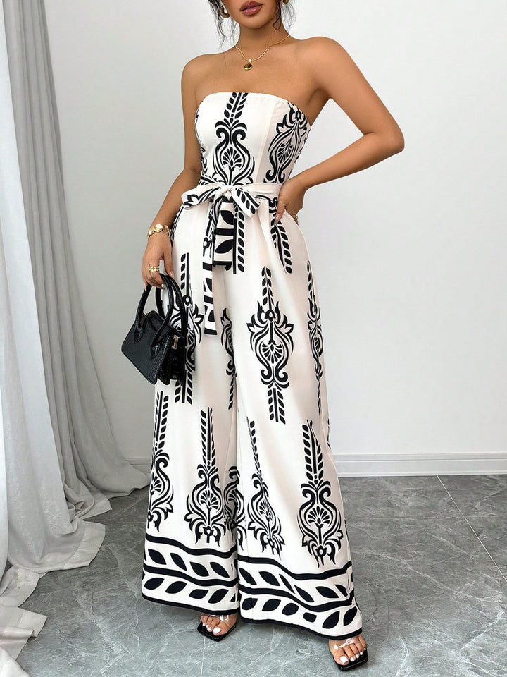 White Printed Tube Jumpsuit