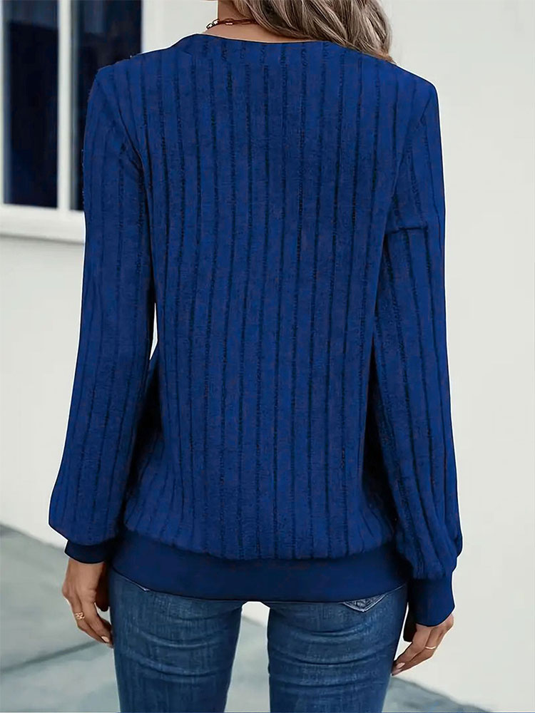 Navy Blue V Neck Full Sleeves Top