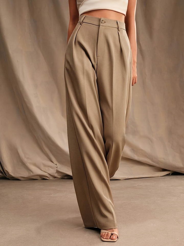 Beige High Waist Wide Leg Trouser