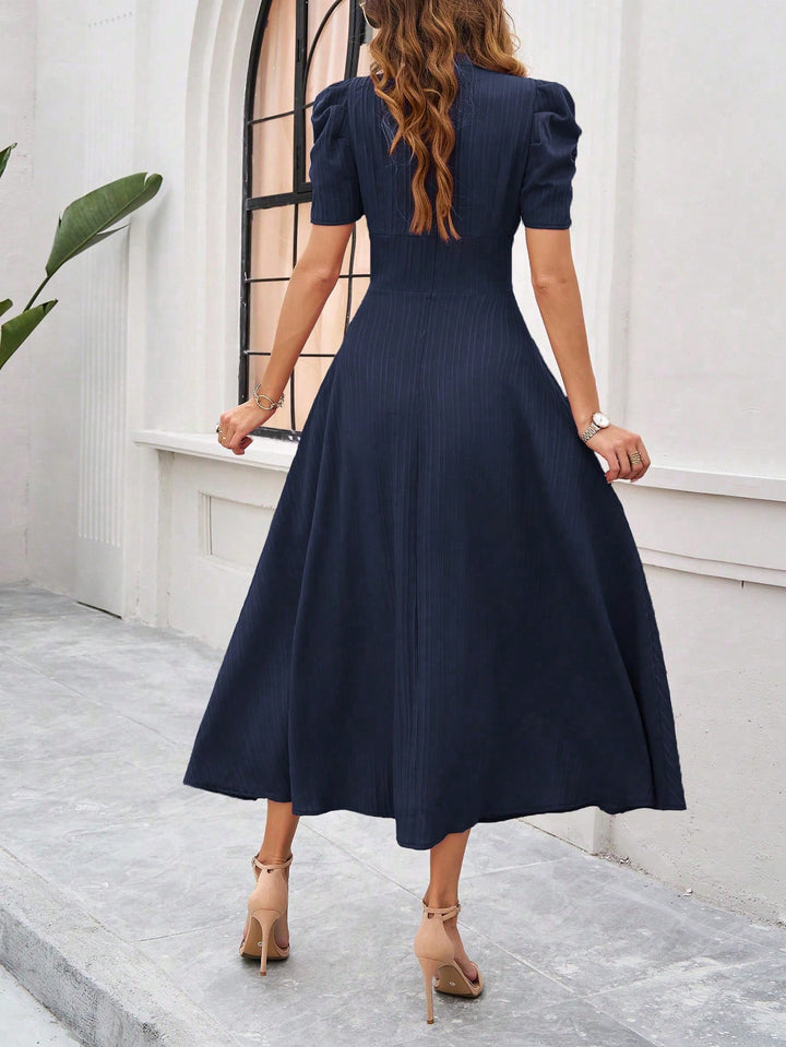 Navy Blue Fit And Flare Midi Dress