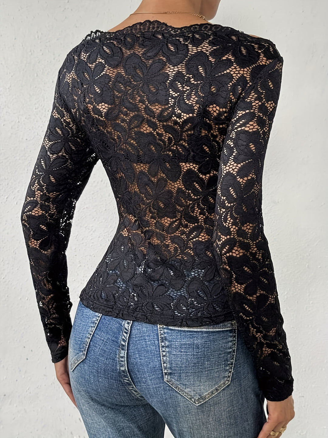 Black Full Sleeve Mesh Top