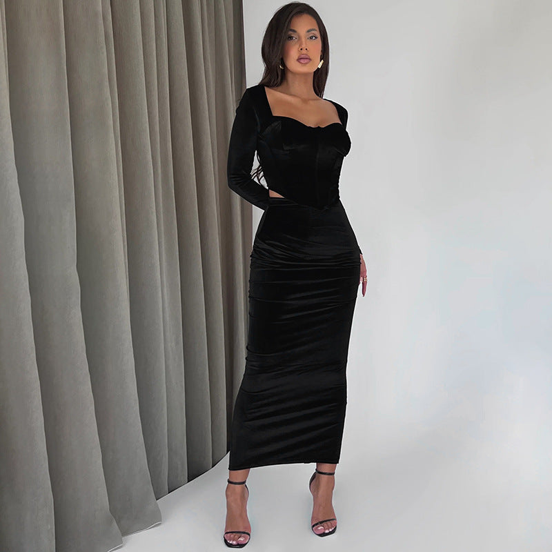 Black Bodycon Co-Ord Set With Corset Top And Fitted Skirt