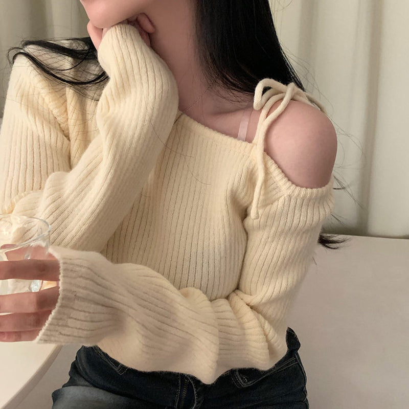 Cream Cold Shoulder Tie Up Top