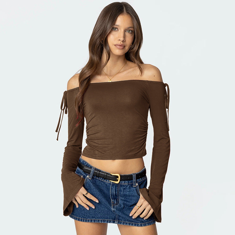 Brown Off Shoulder Crop Top