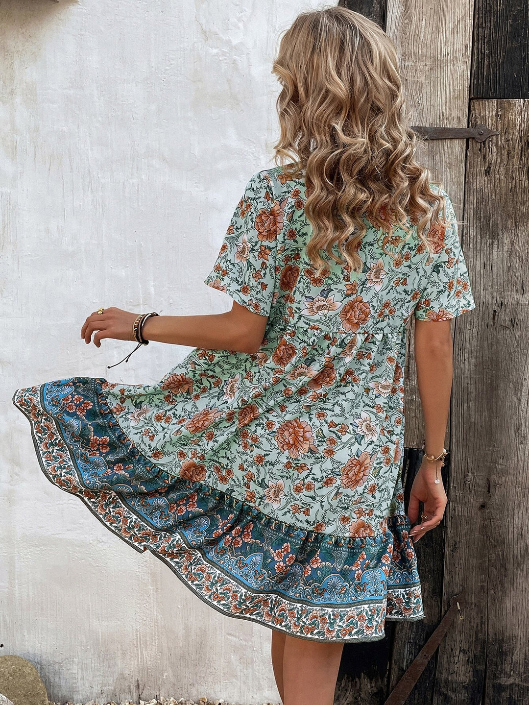 Green Half Sleeved Relaxed Fit Dress