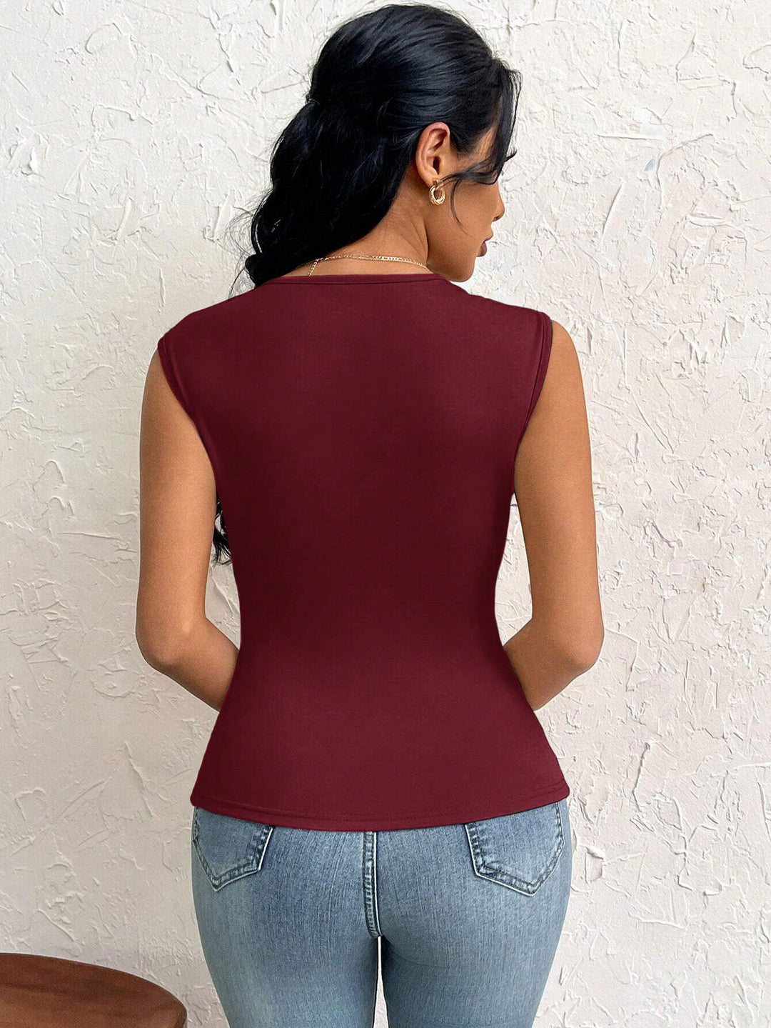 Red Sleeveless Cut-Out Detail Top
