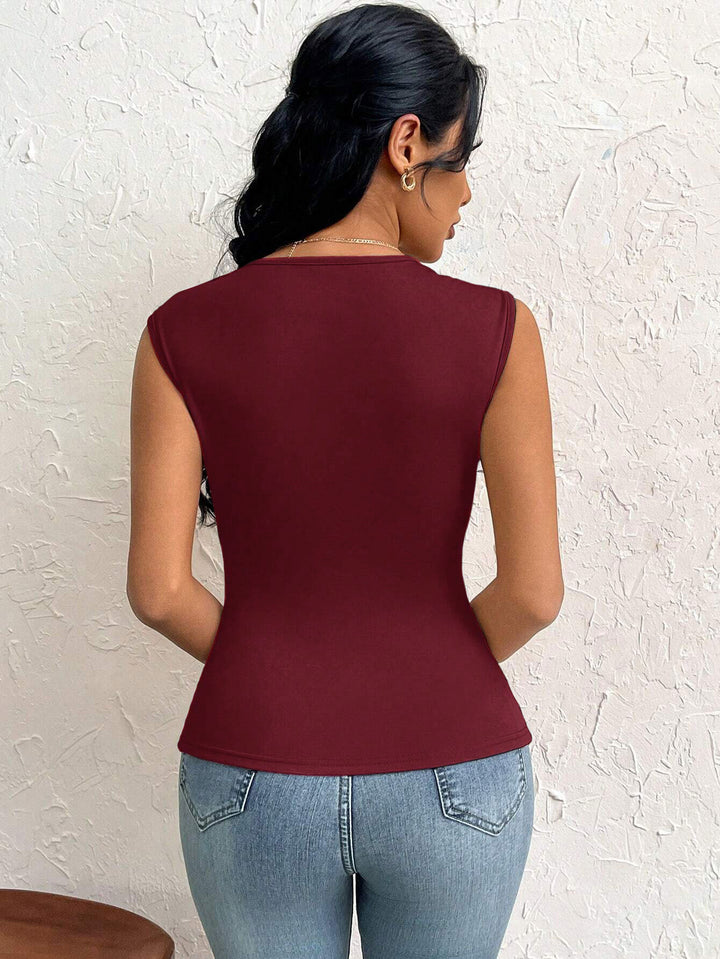 Red Sleeveless Cut-Out Detail Top