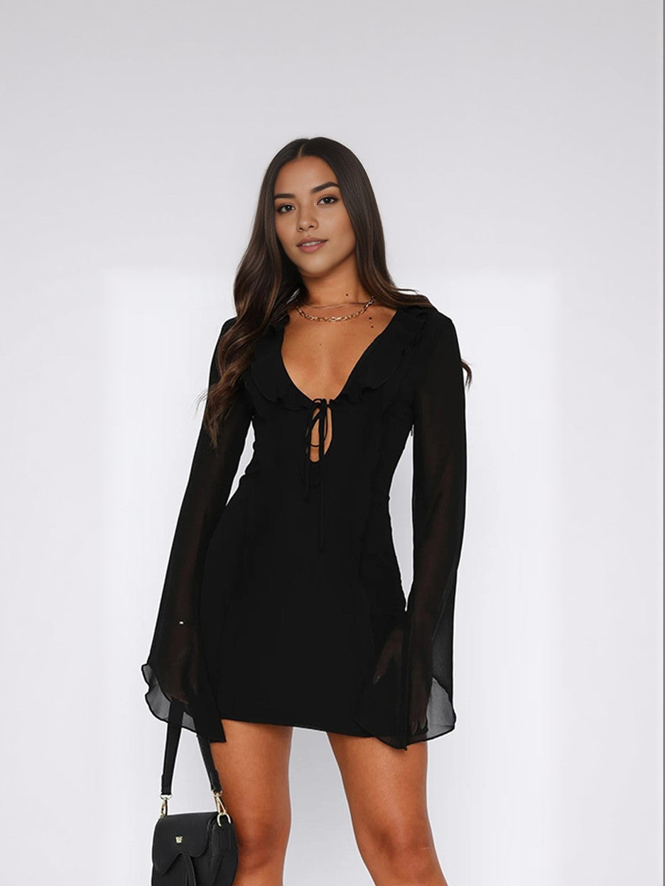 Ruffle Bell Sleeves Mini Dress