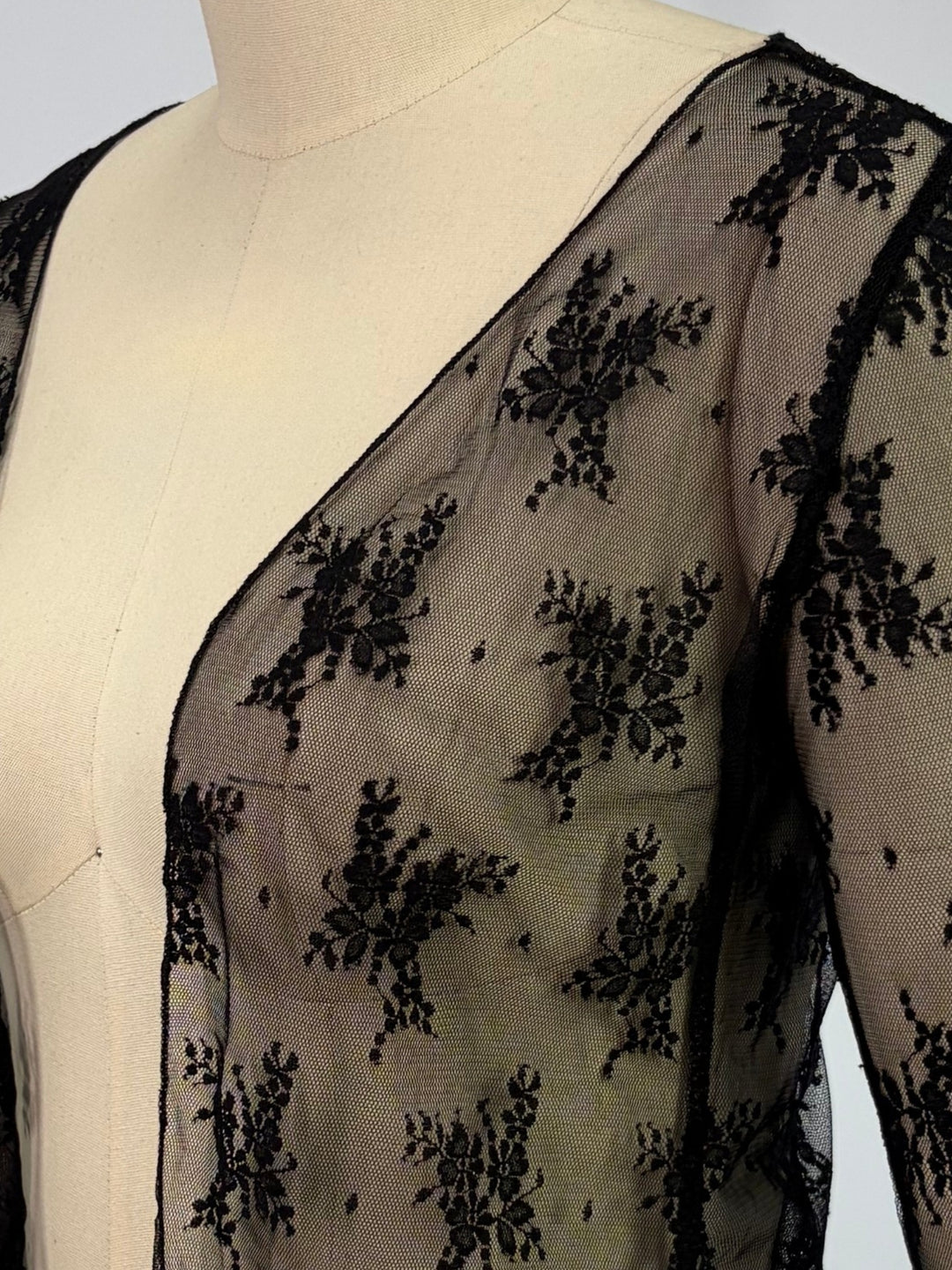 Black Fine Floral Textured Cardigan Styled Top