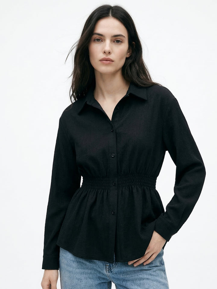 Black Waist Fitted Front Buttoned Shirt