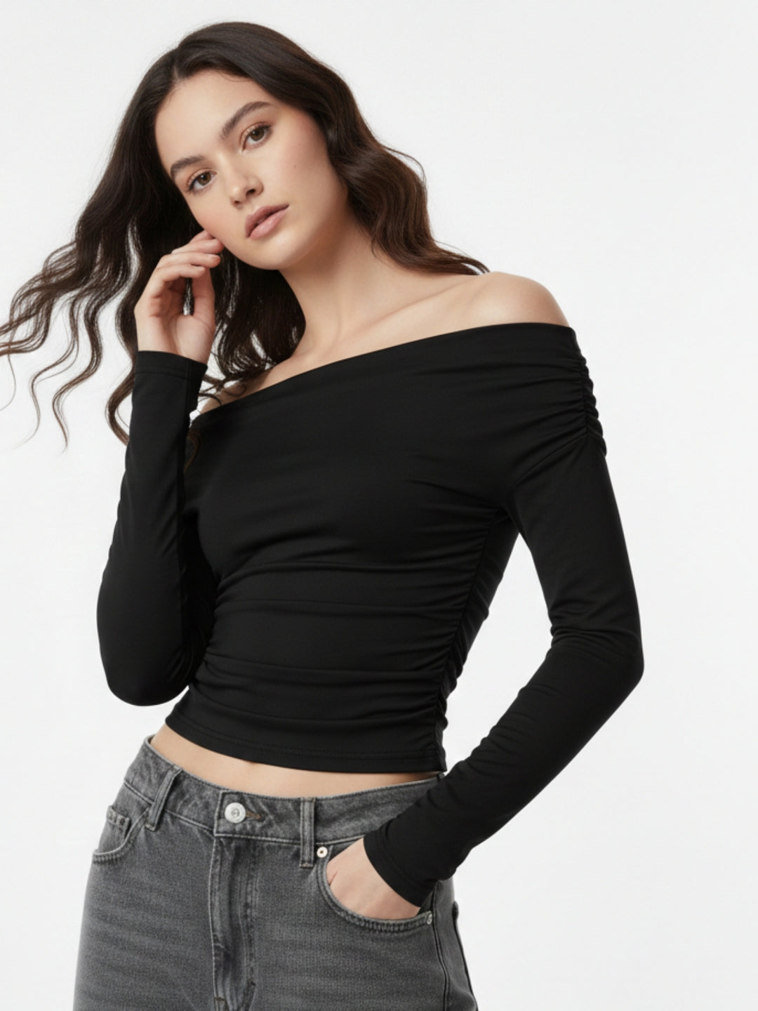 Black Full Sleeve Off Shoulder Top