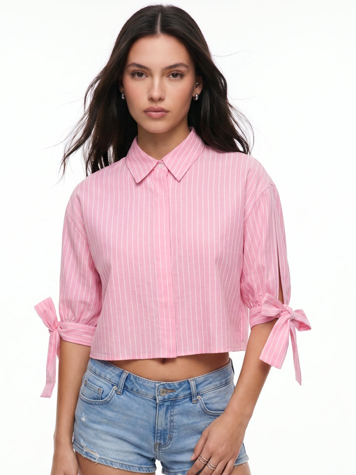 Pink Sleeve Tie-Up Front Buttoned Shirt