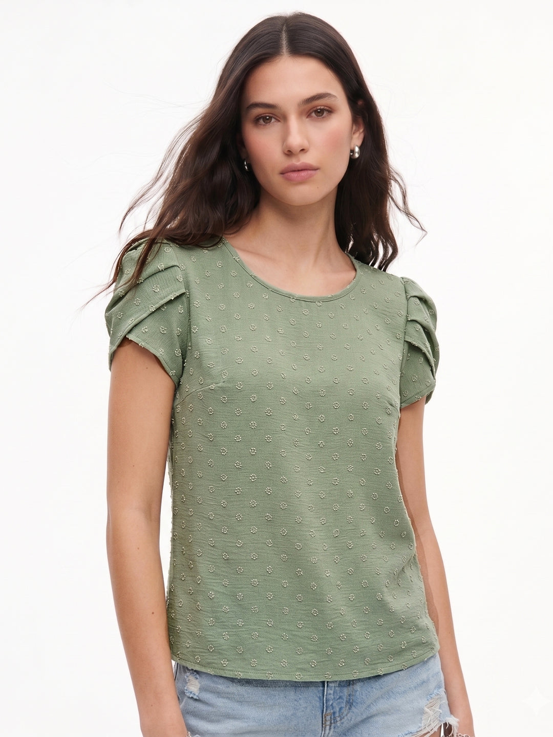 Green Petal Sleeve Top