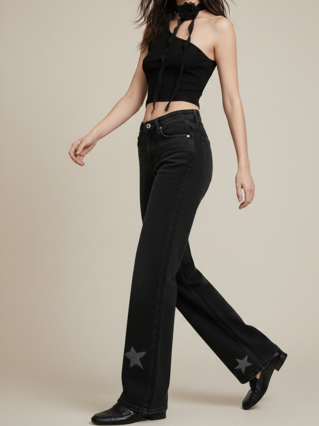 Black Star Printed Denim