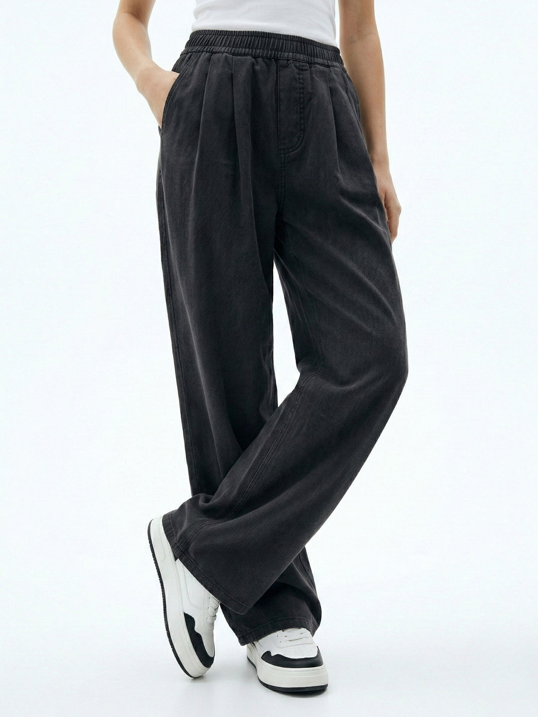 Black High Waist Pleated Wide Leg Pant
