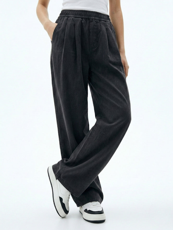 Black High Waist Pleated Wide Leg Pant