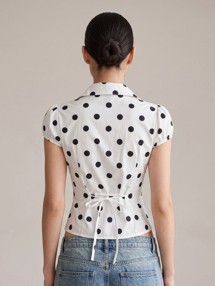 White Polka Dotted Button Down Shirt