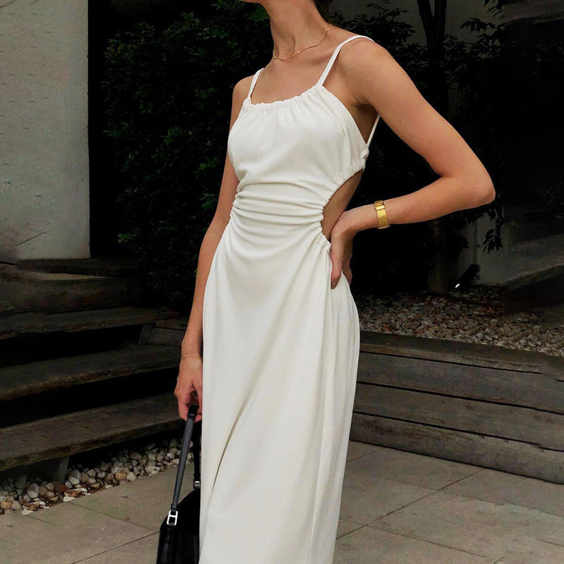 White Shoulder Strap Tie-Up Dress