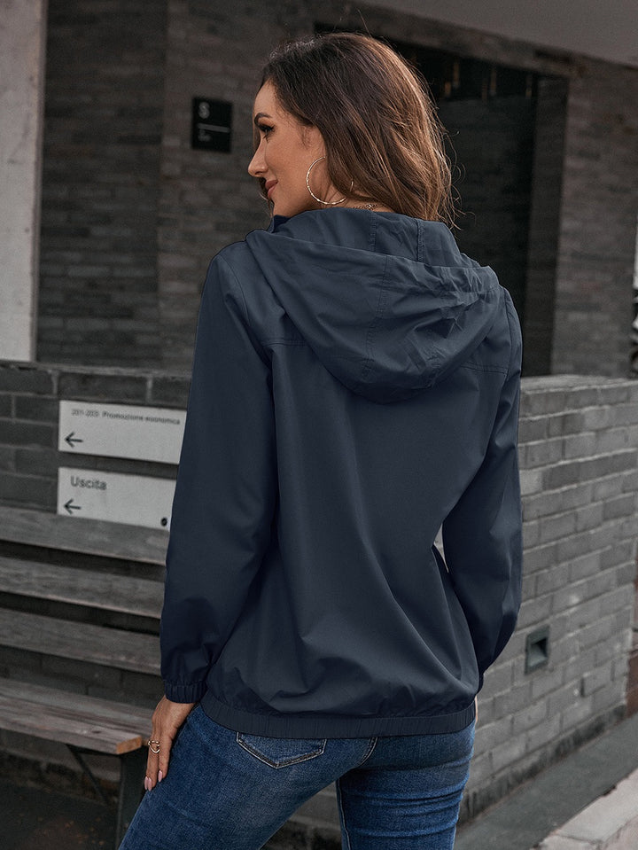 Navy Blue Casual Lightweight Hoodie Jacket