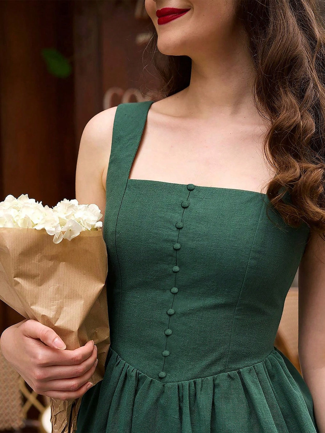 Green Shoulder Strap Corset Style Dress