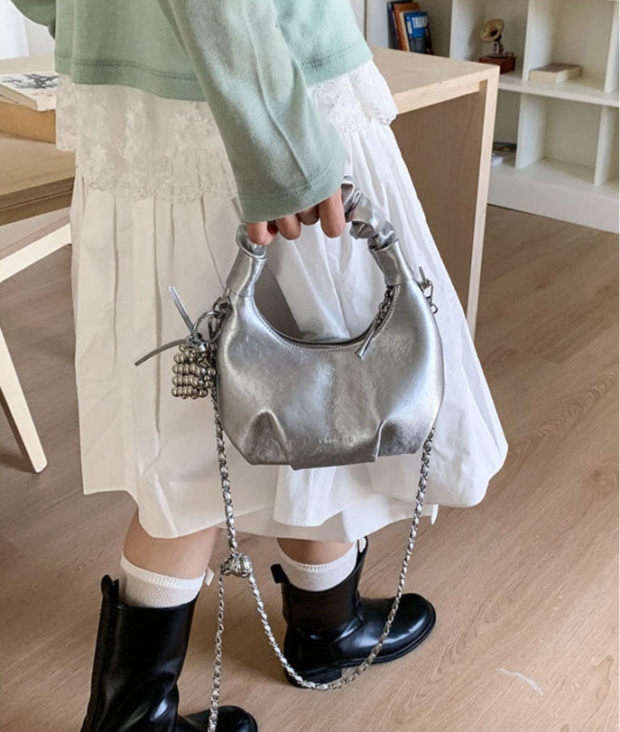 Silver Crescent Shape Hand Bag