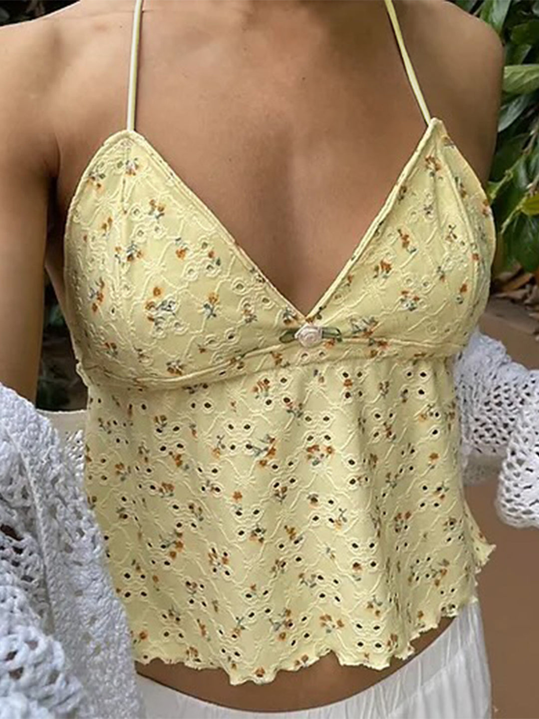 Yellow Printed Halter Neck Regular Camisole
