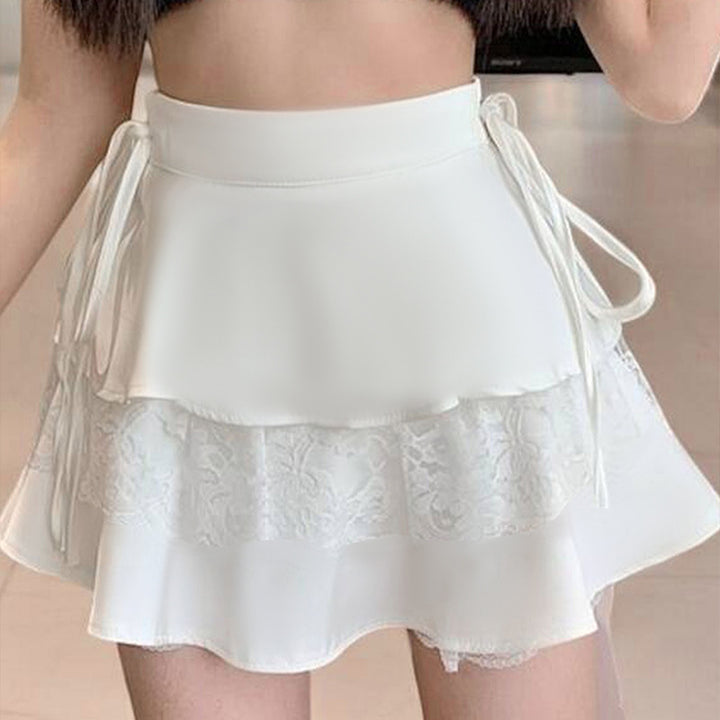 White Tiered Skirt With Lace Inserts