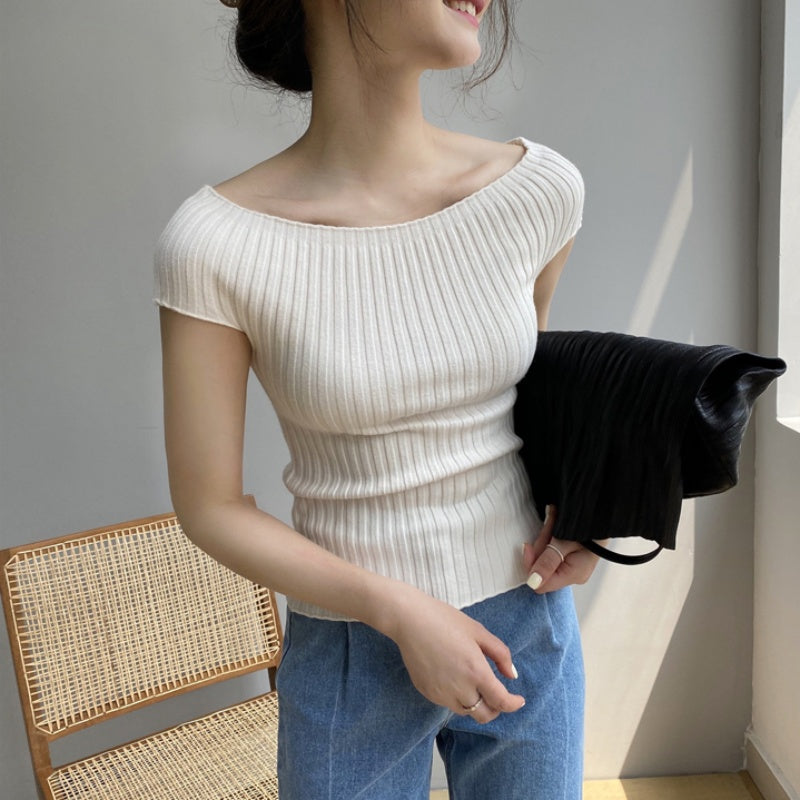 Off White Broad Neck Cap Sleeve Top