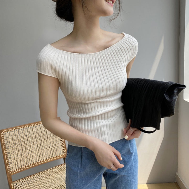 Off White Broad Neck Cap Sleeve Top