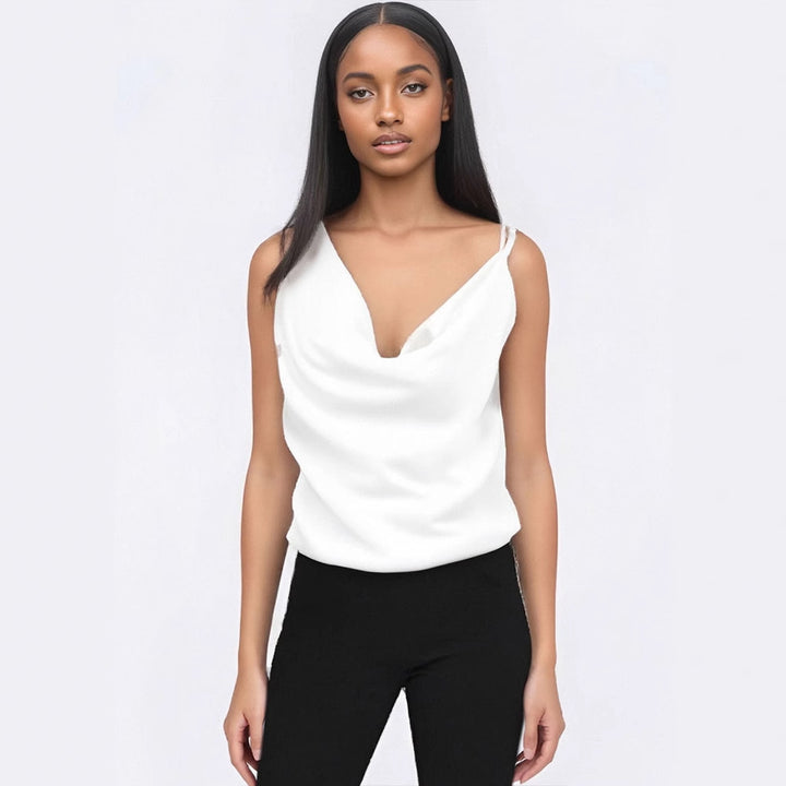 White Solid Cowl Neck Top