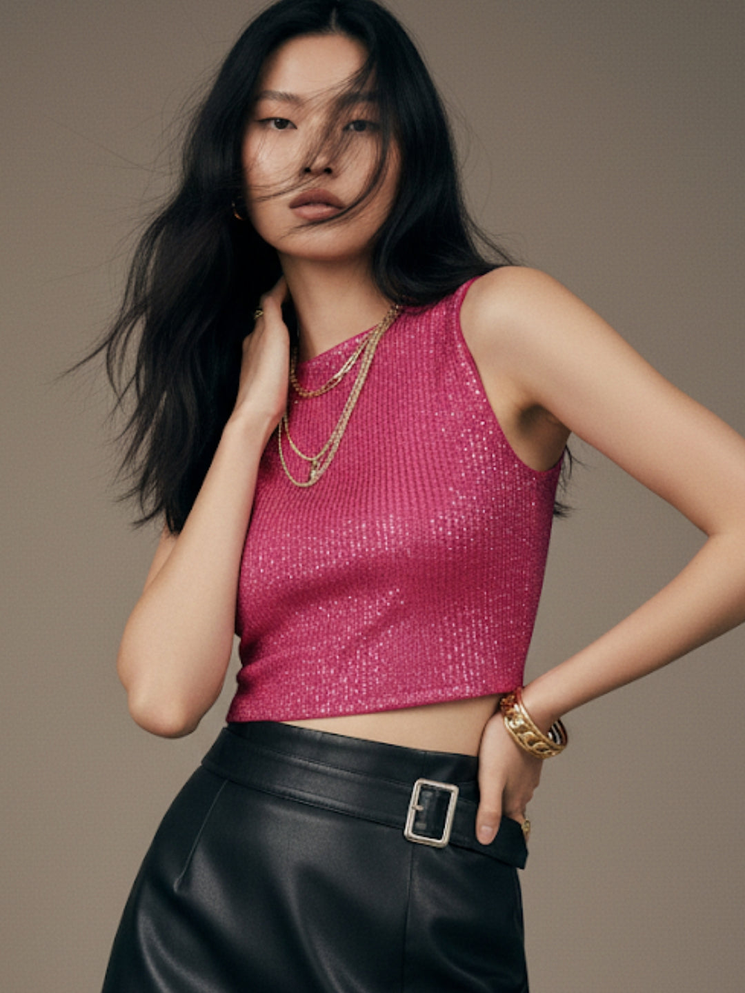 Fuchsia Sequin Cropped Top