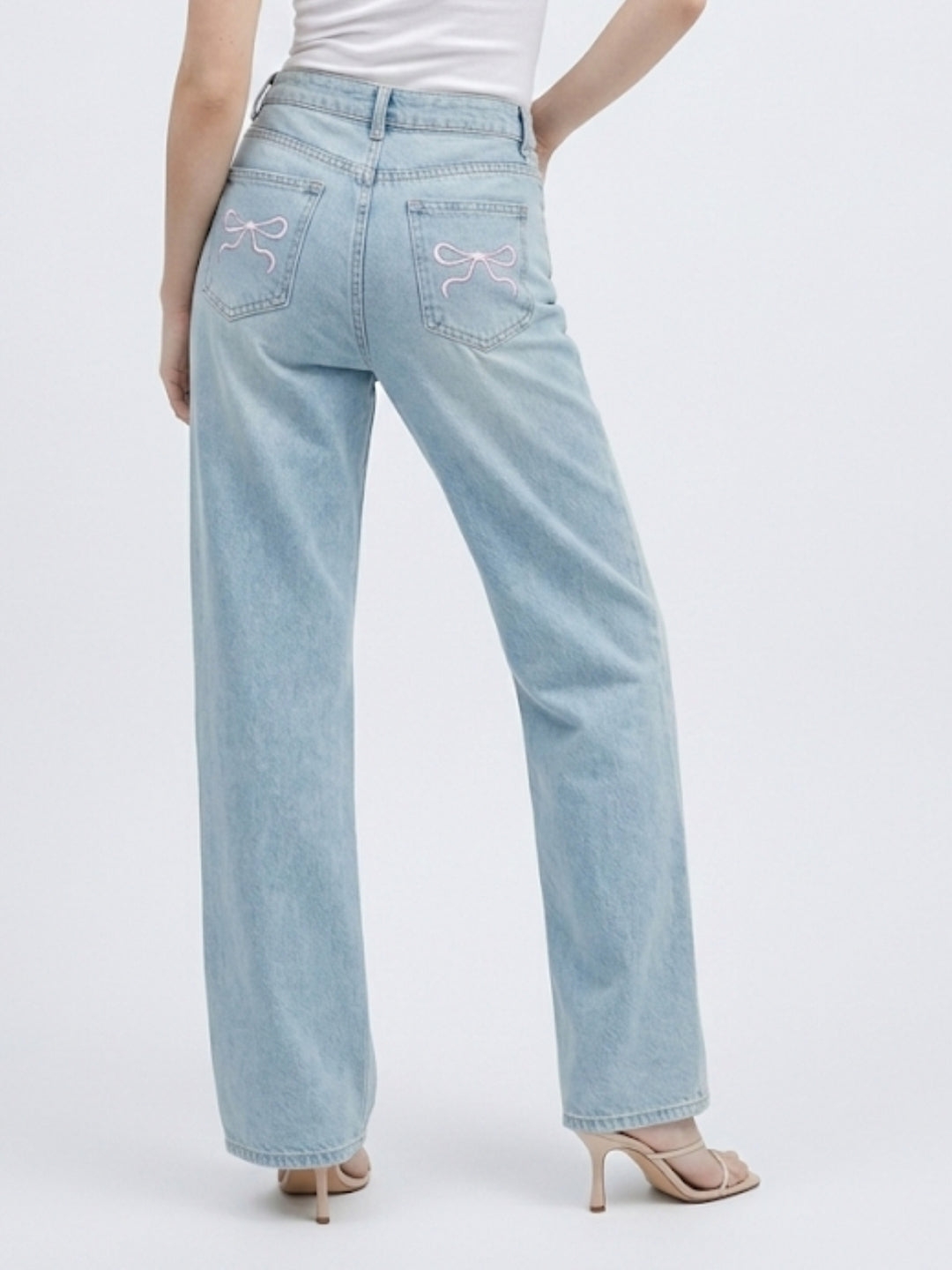 Blue Bow Embroidered Denim