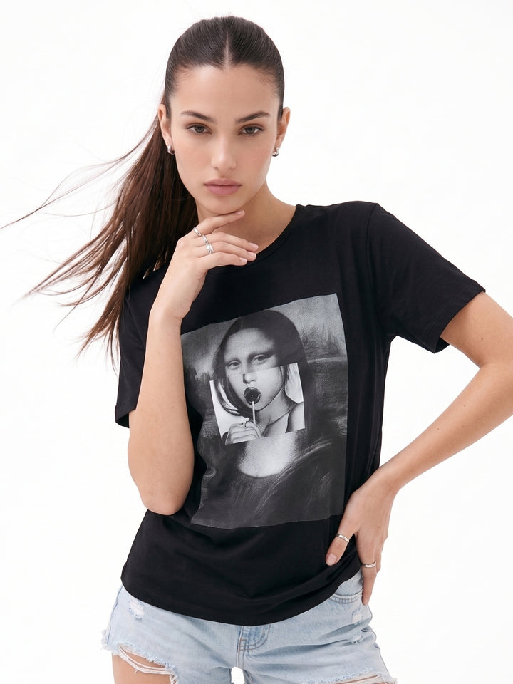Black Chest Print Graphic Tshirt
