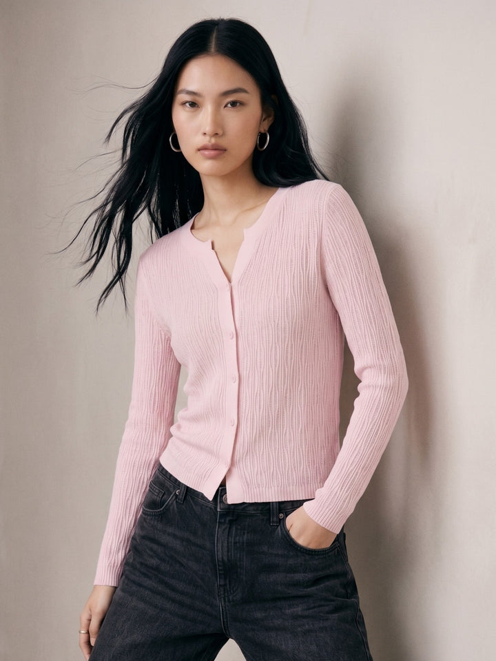 Pink Abstract Textured Cardigan Styled Top