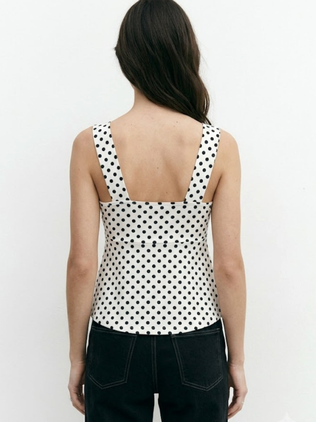 White Polka Dotted Sweetheart Neckline Peplum Top