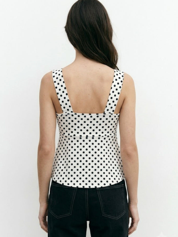 White Polka Dotted Sweetheart Neckline Peplum Top