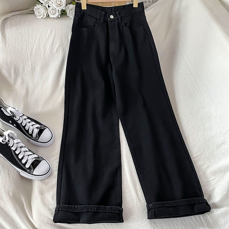 Black Washed Straight Denim