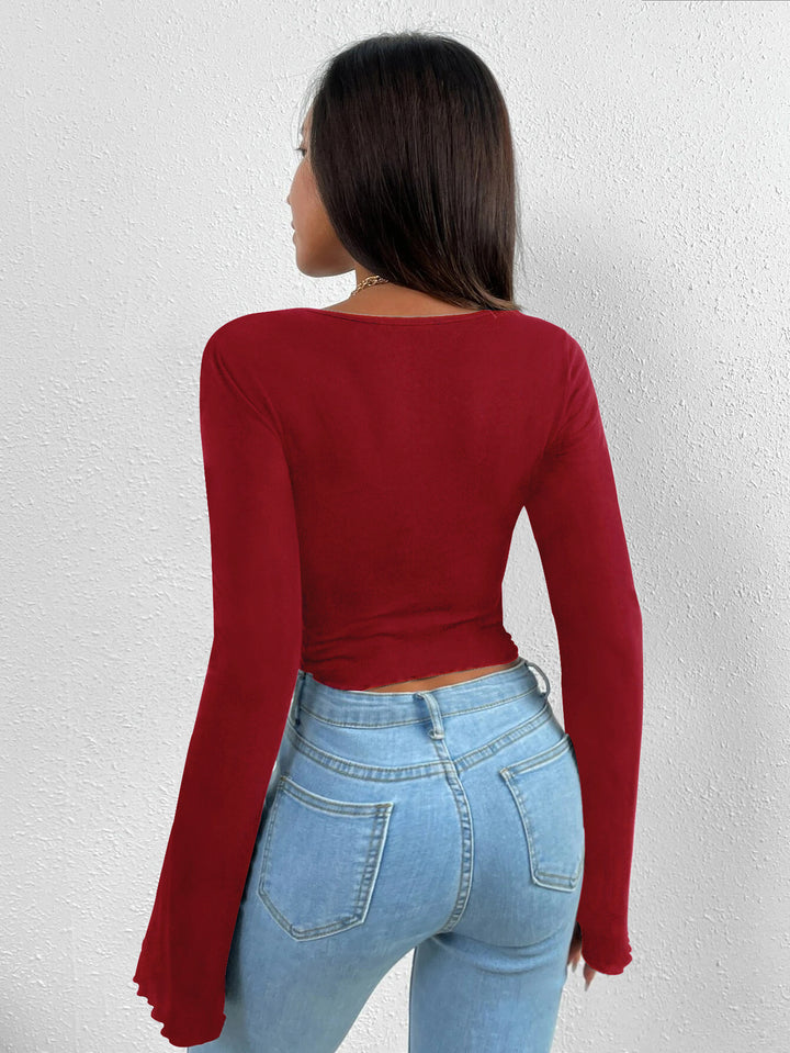 Red Bell Sleeve Asymmetrical Hem Top