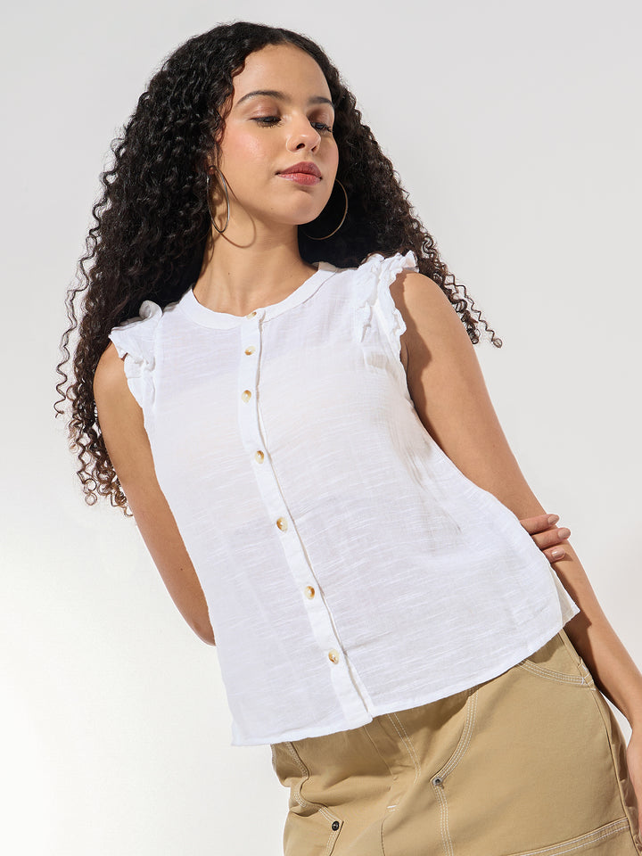 White Ruffle Sleeved Top