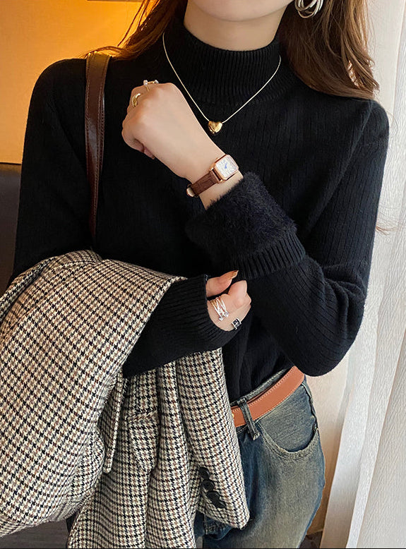 Black Full Sleeve Mock Neck Fitted Sweater