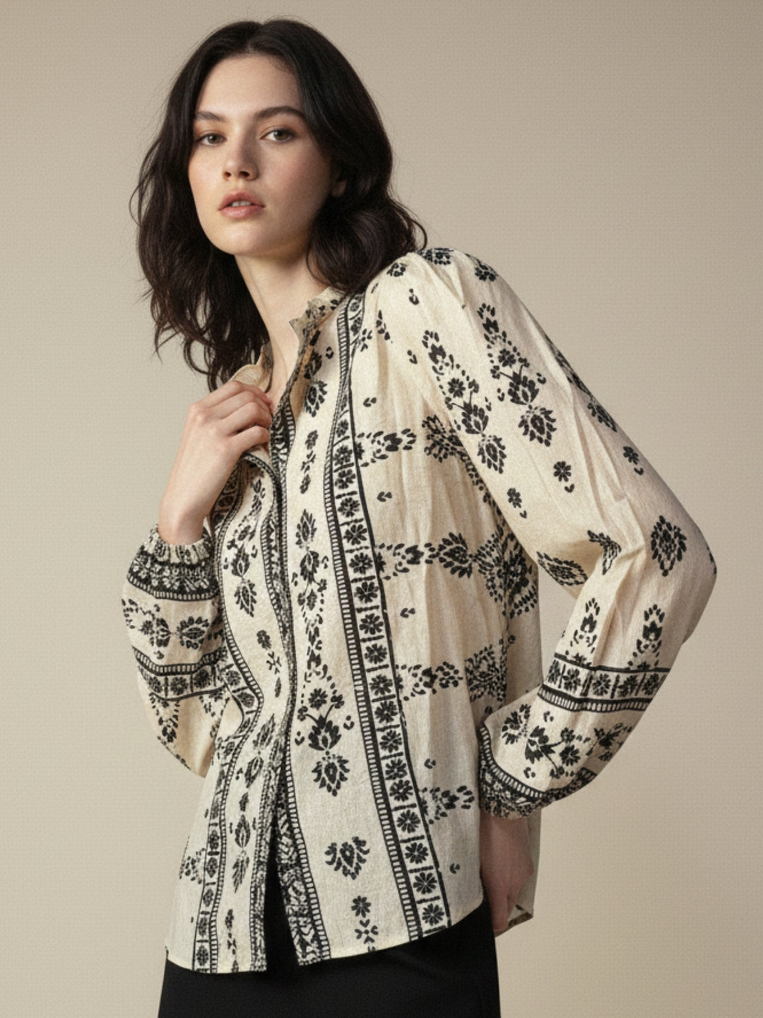 Cream Abstract Printed Blousson