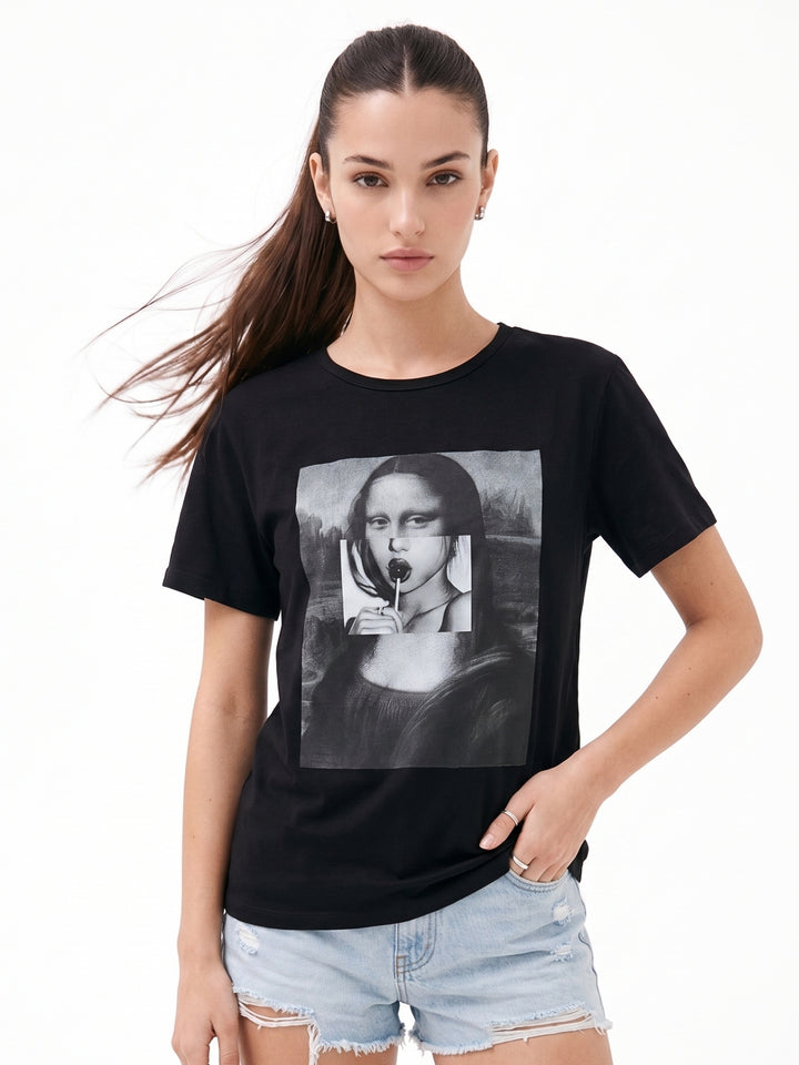 Black Chest Print Graphic Tshirt