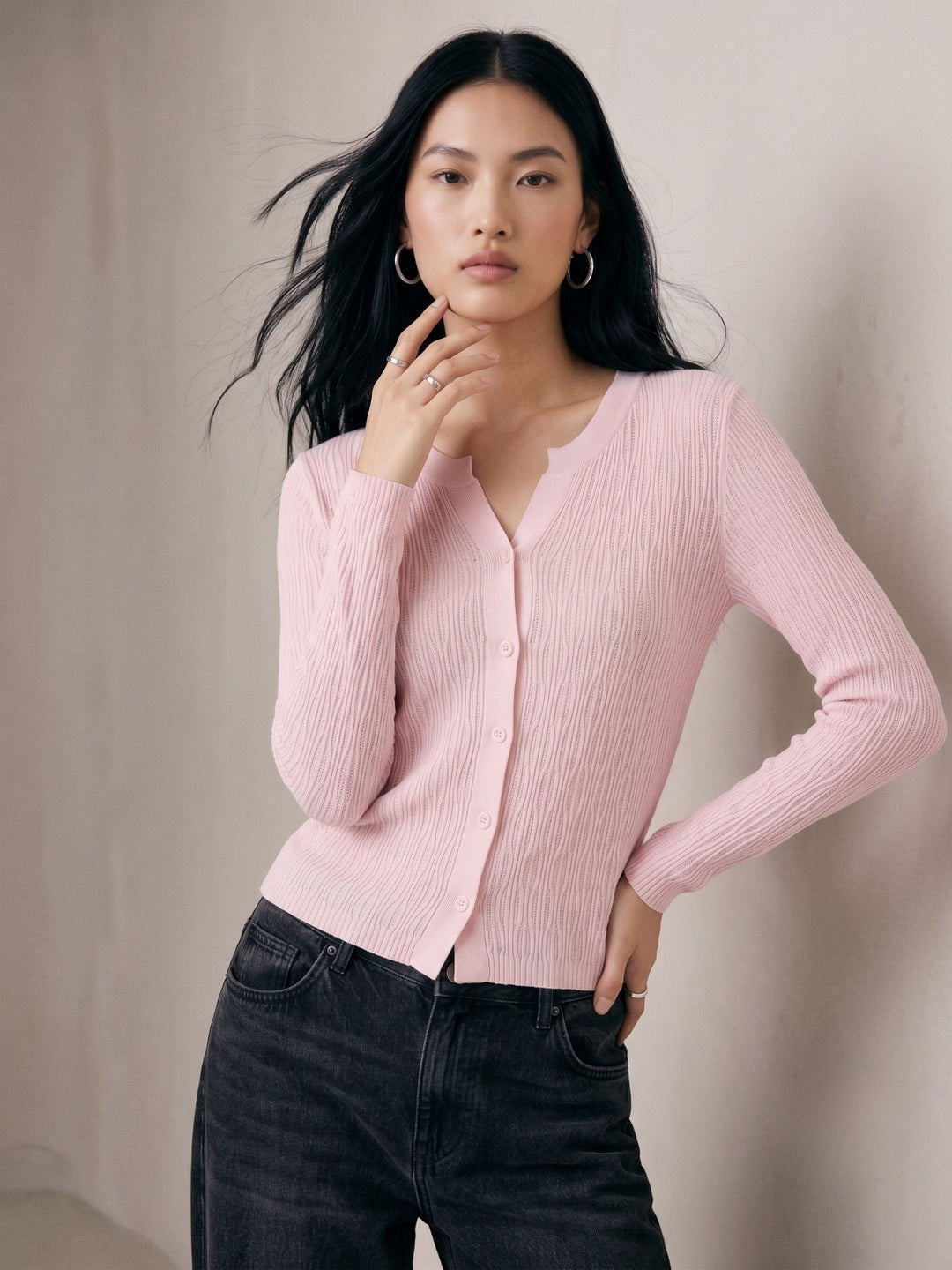Pink Abstract Textured Cardigan Styled Top