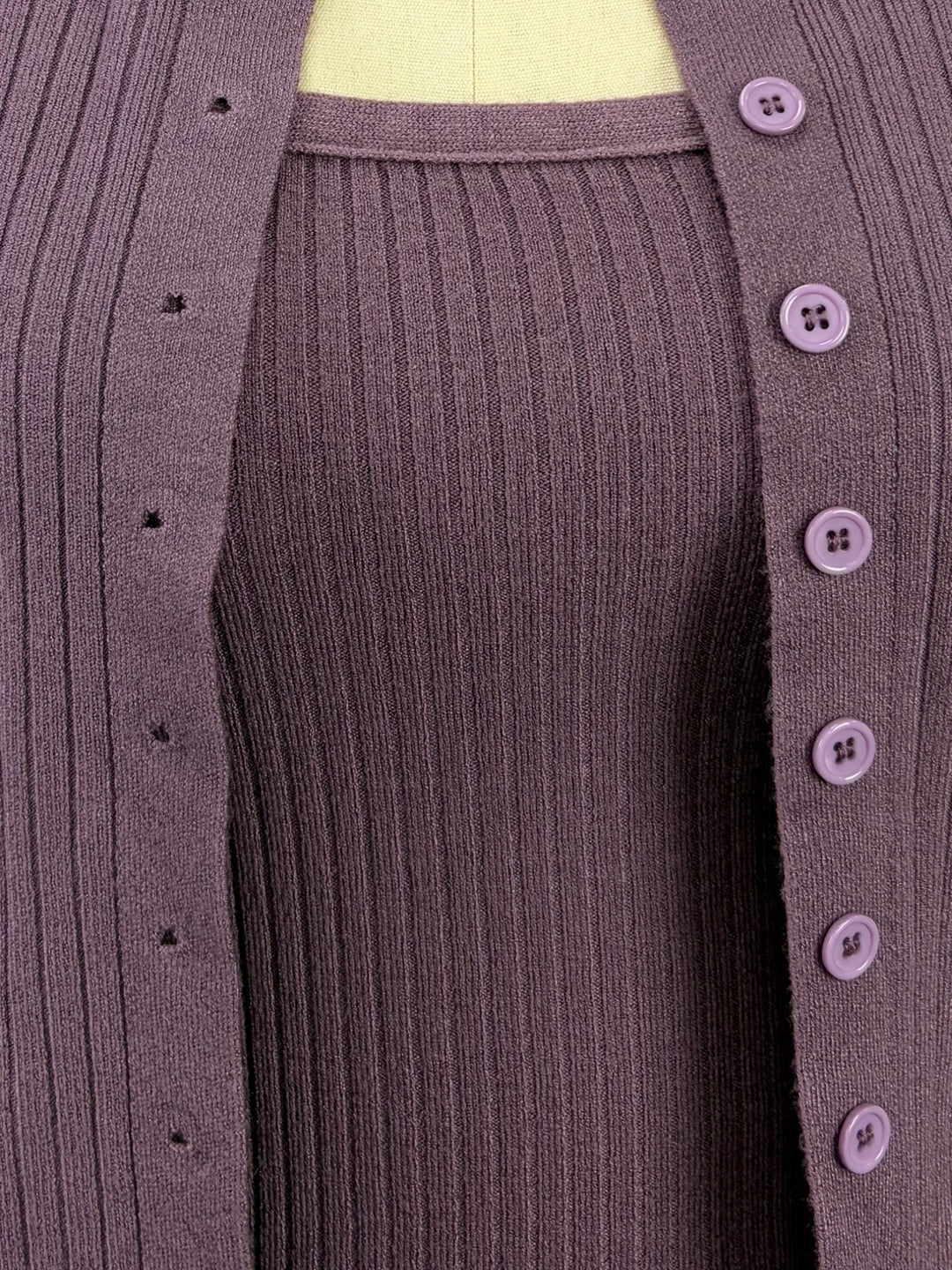 Purple Striped Textured Cardigan Styled 2Pcs Top