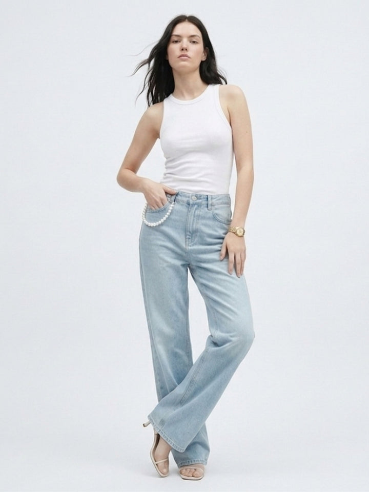 Blue Bow Embroidered Denim