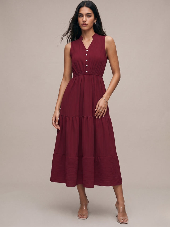 Maroon Sleeveless Tiered Dress