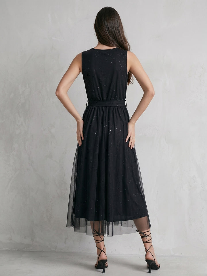 Black Waist Tie-Up Tulle Dress