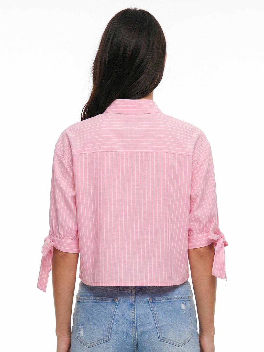 Pink Sleeve Tie-Up Front Buttoned Shirt