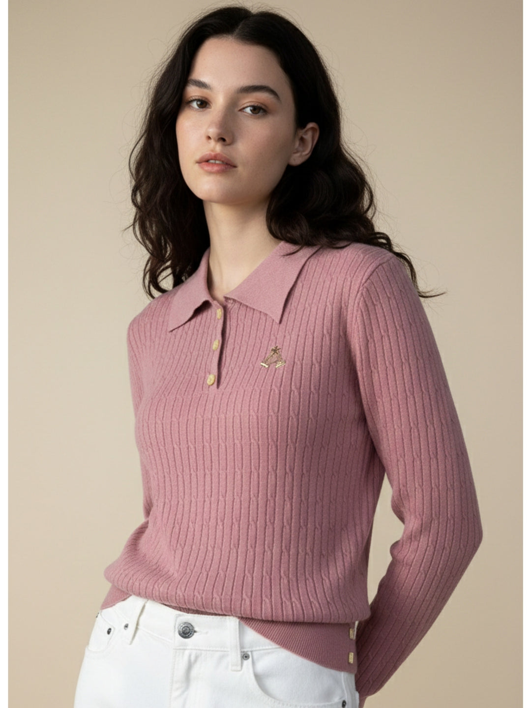 Pink Full Sleeve Collared Sweater