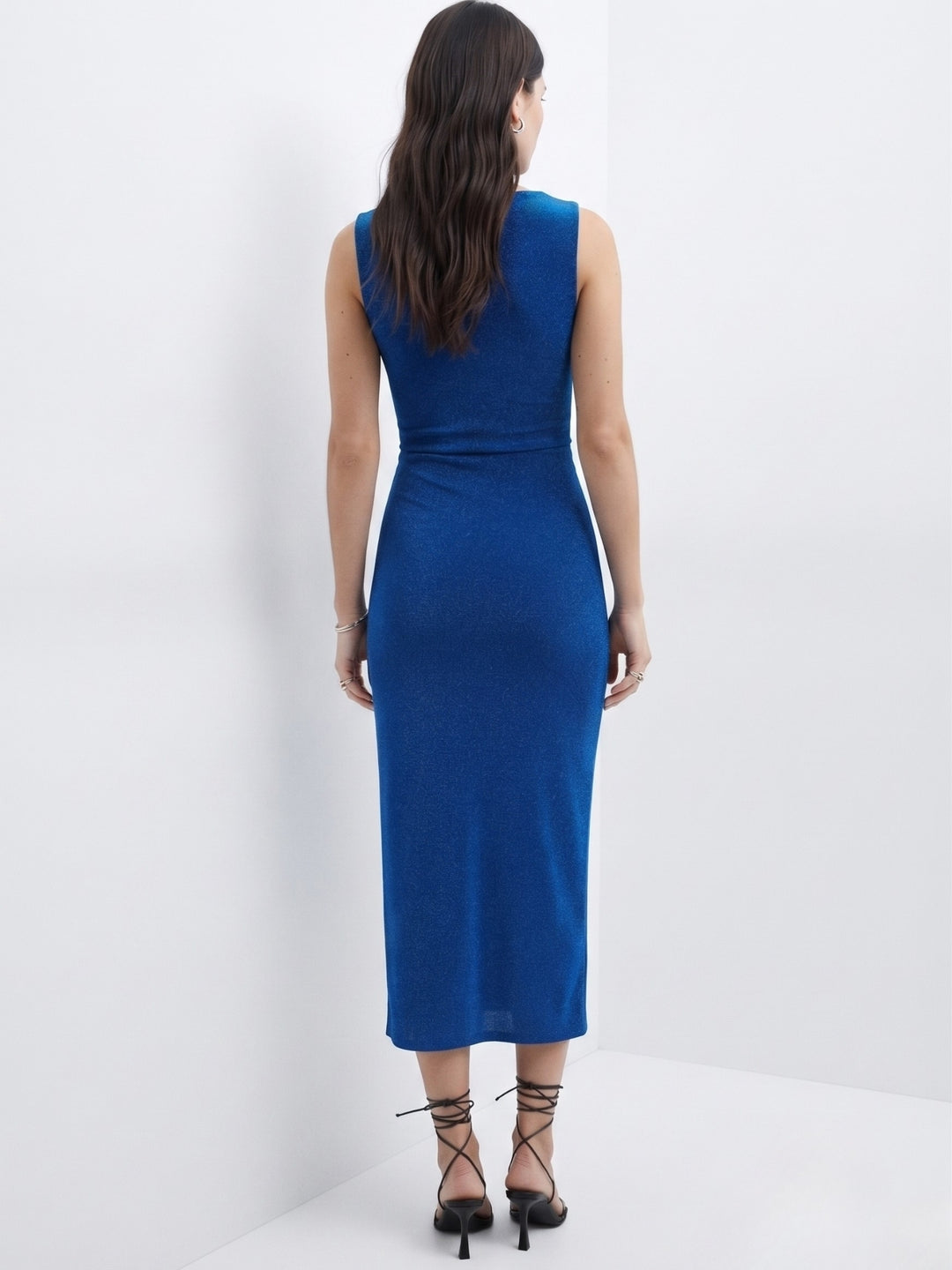 Blue Cowl Neck Bodycon Dress